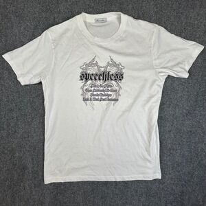 Barcedos Speechless Graphic T-Shirt White Gothic Tribal Print Mens Large